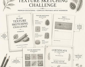 Werkboek voor textuurtekenen, 30 dagen potloodoefeningen (pdf) met schetsoefeningen