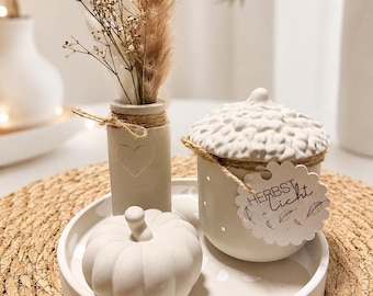 Decoratief dienblad, beige en wit | Rond decoratief dienblad | Woonaccessoires | Tafeldecoratie | Boho-decoratie | Herfstdecoratie | Handgemaakt