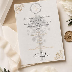 Elegant Wedding Invitation Template, Botanical Wedding Invite, Gold Ornate Editable Canva Template, Minimalist Script Wedding Card Download