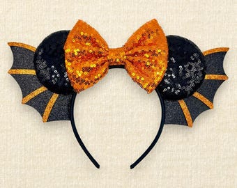 Bat Mouse Ears | Halloween Mouse Ears Headband | Handmade Gothic Theme Park Ears