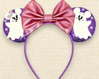 Lavender Ghost Mouse Ears | Halloween Mouse Ears Headband | Handmade Theme Park Ears | Ghost Ears | Spooky Fall Headband