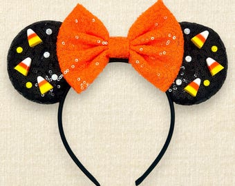Candy Corn Midnight Mouse Ears | Halloween Mouse Ears Headband | Handmade Spooky Theme Park Ears