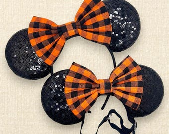 Mommy & Me Pumpkin Plaid Mouse Ears | Matching Halloween Mouse Ears Set | Handmade Family Theme Park Ears