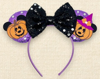 Lavender Pumpkin Mouse Ears | Halloween Mouse Ears Headband | Handmade Spooky Theme Park Ears