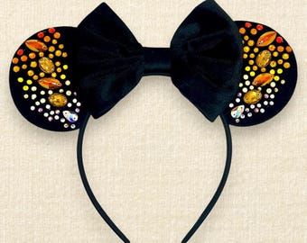 Rhinestone Halloween Mouse Ears | Black Velvet Mouse Ears | Handmade Glam Theme Park Ears