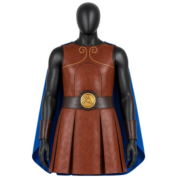 Hercules Cosplay Costume, Greek Hero Leather Tunic with Satin Cape, Mythology Warrior Outfit, Men’s Halloween Comic Con Costume