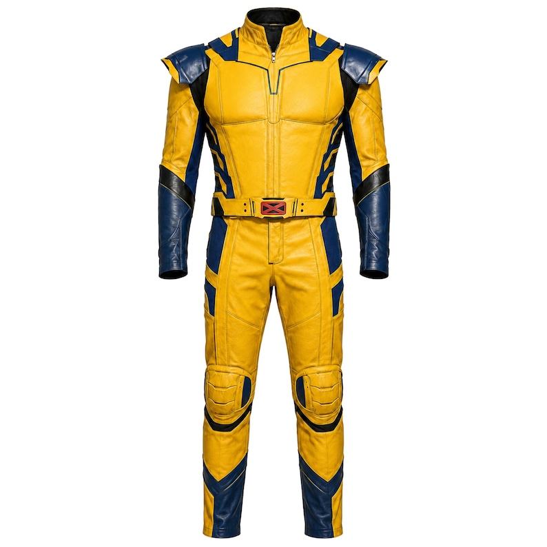 leather cosplay suit
superhero outfit
comic con costume
mens cosplay set
halloween cosplay
mutant hero costume
Wolverine costume
Wolverine cosplay
Logan costume
Deadpool 3 cosplay
Yellow blue suit
Comic Con outfit
gift for Halloween