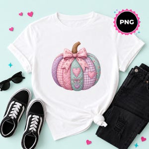 Coquette Patchwork Pumpkin PNG | Pink Floral Quilted Fall T-Shirt Design (Digital Download)