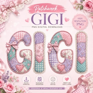 GIGI Patchwork PNG | Coquette Grandma Design | Floral Quilt Gigi Grandmother Shirt Design (Digital Download)