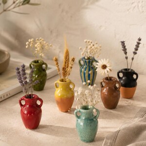 Mini Ceramic Vase, Handmade Miniature Amphora, Mediterranean Shelf Decor, Tiny Pottery, Collectible Home Decor, Artisan Gift