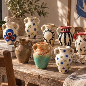 Mini Ceramic Vase, Handmade Miniature Amphora, Mediterranean Shelf Decor, Tiny Pottery, Collectible Home Decor, Artisan Gift