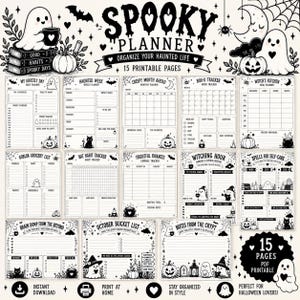 Agenda effrayant à imprimer en PDF, Pack d'agendas d'Halloween, Agenda de 15 pages, Agenda gothique mignon, Téléchargement instantané aux formats Lettre US et A4