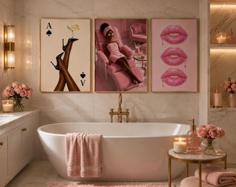 Pink Glam Wall Art Trio | Boujee Bathroom, Fashion, Spa Prints (Digital Download)