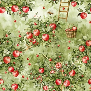 Premium bomullstyg med äppelskörd från Orchard・145 cm extra brett hantverksmaterial – för quiltning, sömnad