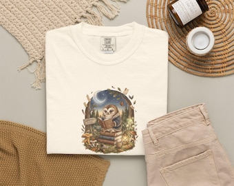 Moonlight Owl, Story Keeper Shirt | Cozy Cottagecore Graphic Tee | Book Lover Gift | Little Woodland Stories No. 05 | Soft Places Press