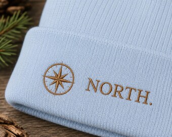 NORTH. Embroidered Compass Beanie | Vintage Outdoor Knit Hat | Adventure Gift | Hiking Beanie | Cozy Winter Hat | Soft Places Press
