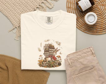 Library Return, Rabbit Reader | Cozy Cottagecore Graphic Tee | Book Lover Gift | Little Woodland Stories No. 02 | Soft Places Press