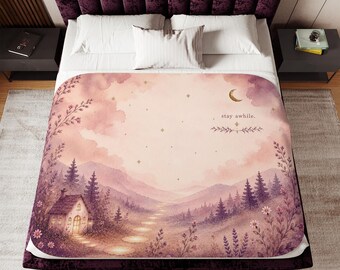 Stay Awhile | Sherpa Blanket | Cozy Woodland Cottage Throw | Soft Places Press