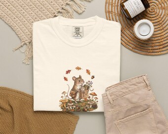 Little Treasures, Thrift Mouse Shirt | Cozy Cottagecore Graphic Tee | Book Lover Gift | Little Woodland Stories No. 01 | Soft Places Press
