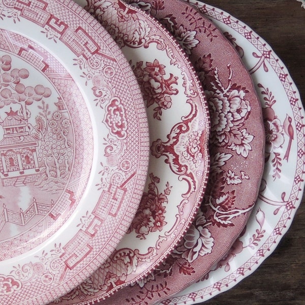 Red Transferware Set Red Transferware - Etsy