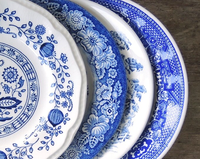 Mismatched Blue and White Bread Dessert Plates Set of 4 B and B Plates