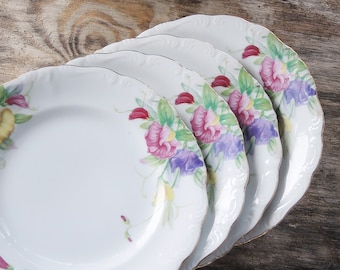 Cherry China Salad Plates Set of 4, Dessert Plate Set Made in Japan Occupied Japan Ca. 1950's