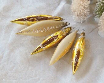 Vintage Austria Blown Glass Ornaments Set of 5 Tree Trimming, Christmas Ornaments, Oblong Ornaments, Holiday Decor