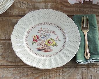 Royal Doulton Grantham Dinner Plate Multi Color Transferware 10 3/8" Brown English Transferware