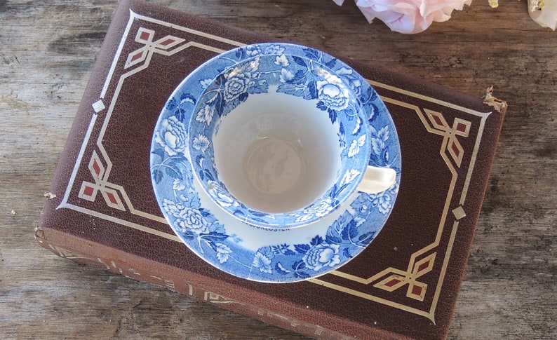 Skane Porcelain Blue and White Teacup Set Made in Sweden image 5