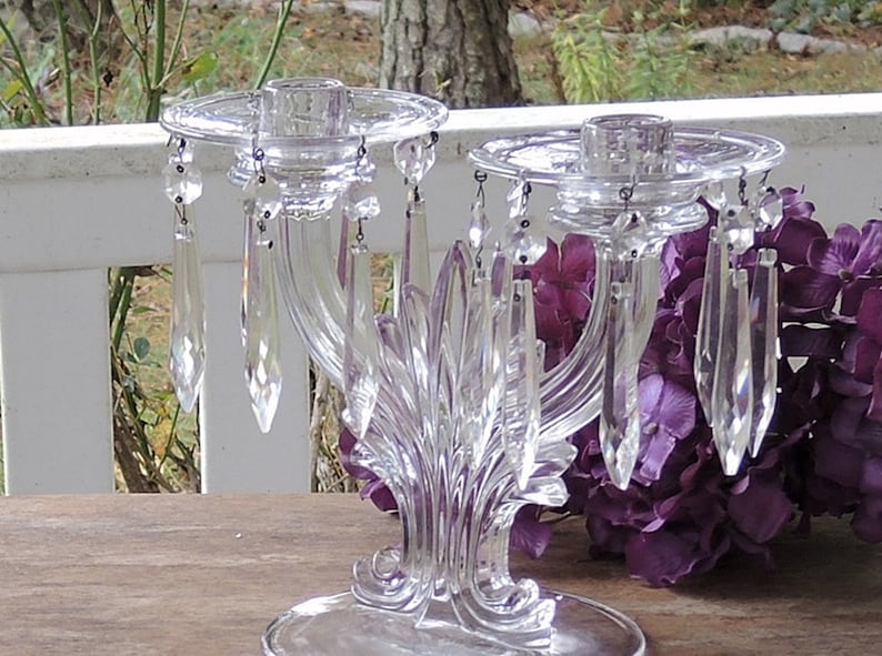 Double Arm Crystal Candelabra Candle Holders with Prisms and Etsy