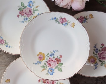 Scio Hazel Dessert Plates Set of 4 Vintage Tea Party, Wedding, Shabby Cottage China, Housewarming Gift Inspired, Cottage Style