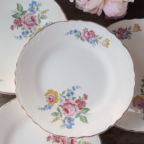 Scio Hazel Lunch Plates Set of 4 Vintage Tea Party, Wedding, Shabby Cottage China, Housewarming Gift Inspired, Cottage Style
