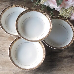 Bristol Antique Gold Dessert Bowls Set of 4 High Tea Set for Weddings Bridesmaid Luncheon Tea Parties Made in Japan