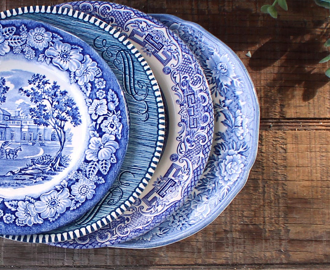 Mismatched Blue and White Bread Dessert Plates Set of 4 Blue and White ...