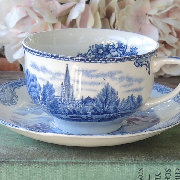 Johnson Brothers Blue and White Old Britain Castles Teacup and Saucer Set
