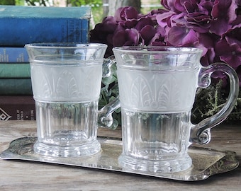 Set of 2 Athens Glass Mugs Crystal Clear Industries Coffee Cups Made in Japan