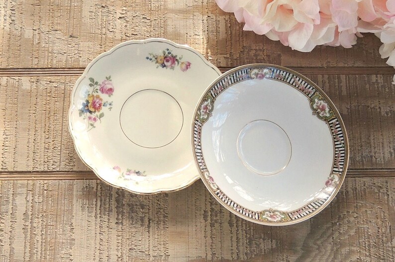 Vintage Smatched Saucers Conjunto de 4 para fiesta de té, platos de boda, platos de pastel almuerzo nupcial imagen 4