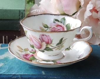 Royal Albert Anniversary Rose Tea Cup and Saucer Set Tea Party, Vintage English Bone China