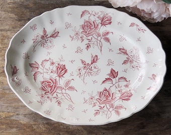 Tudor Roses Pink 12" Serving Platter Pink Transferware Platter JG Meakin