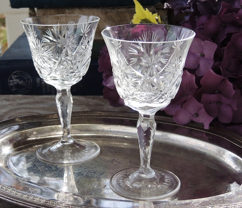 Vintage Cut Crystal Cordial Glasses Set of 2 Hobstar and Etsy