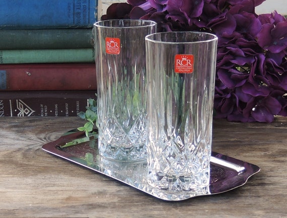 Royal Crystal Rock Opera Lead Crystal Highball Glasses Set of 2 Cocktail  Glassware Bar Cart Barware Made in Italy 