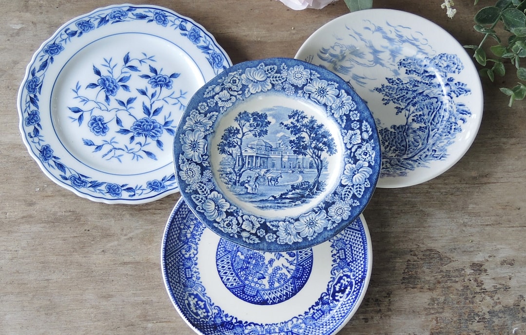 Mismatched Blue and White Bread Dessert Plates Set of 4 - Etsy