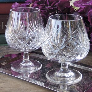 Mismatched Bevel Cut Crystal Brandy Snifters Glasses Set of 2 Cognac Brandy Glasses Barware