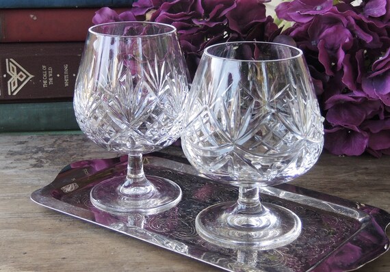 Mismatched Bevel Cut Crystal Brandy Snifters Glasses Set of 2