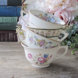 Mismatched Cottage Style Teacups Set of 4 Mix and Match English Cottage Style, Soy Candle Cups, Bridesmaid Gifts image 1