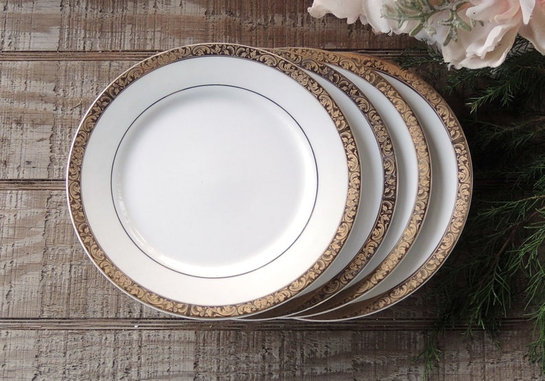 Sango Deville White and Gold Dinner Plates Set of 4 Gold Etsy