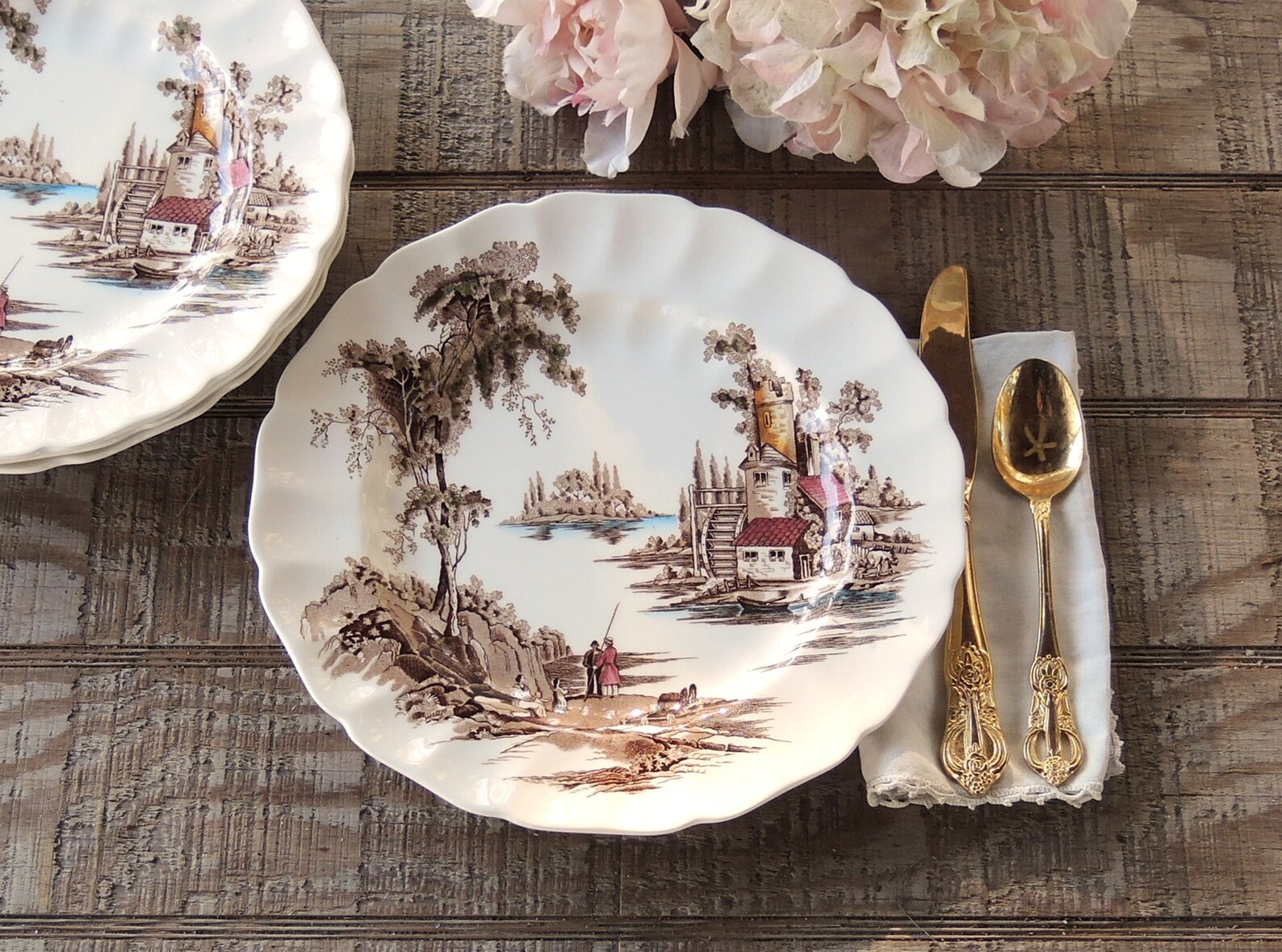 Johnson Brothers The Old Mill Dinner Plates Set of 4 Brown Etsy