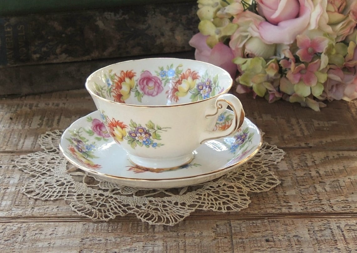 Royal Chelsea Floral Tea Cup Set Fine English Bone China Etsy