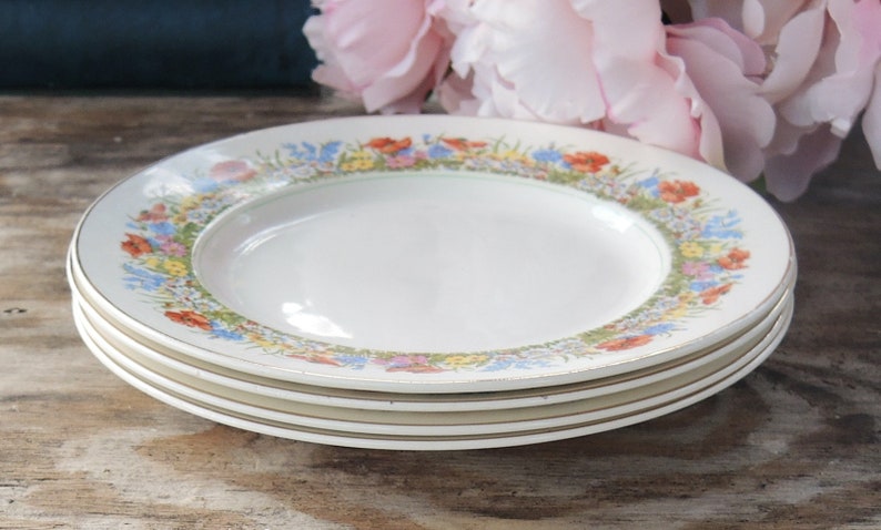 Empire China Flanders Salad Plates Set of 4 Orange Poppies Pattern Made in England Tea Party Plates Cottage Style Wedding China