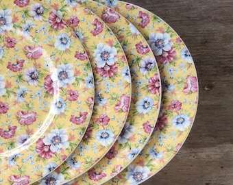 Queen's Sophie Chintz Yellow Salad Plates Set of 4 Fine Bone China